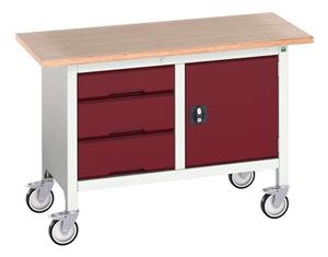 16923203.** verso mobile storage bench (mpx) with 3 drawer cab / cupboard. WxDxH: 1250x600x830mm. RAL 7035/5010 or selected